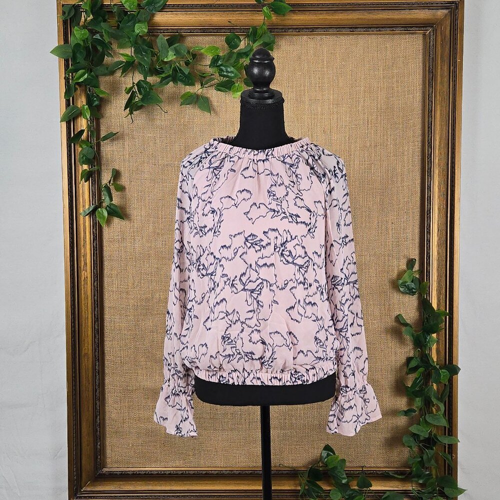 Nine West Sheer Printed Bell Sleeve Blouse - NWOT